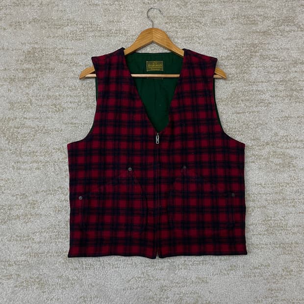 [L] 80s 에버그린 아우터웨어 00% 램스울 버팔로 체크 베스트 