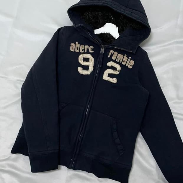 아베크롬비 여성 네이비 퍼 후드집업