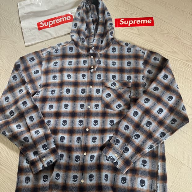 슈프림 넘버나인 후드 플란넬셔츠 블루 XL 새상품