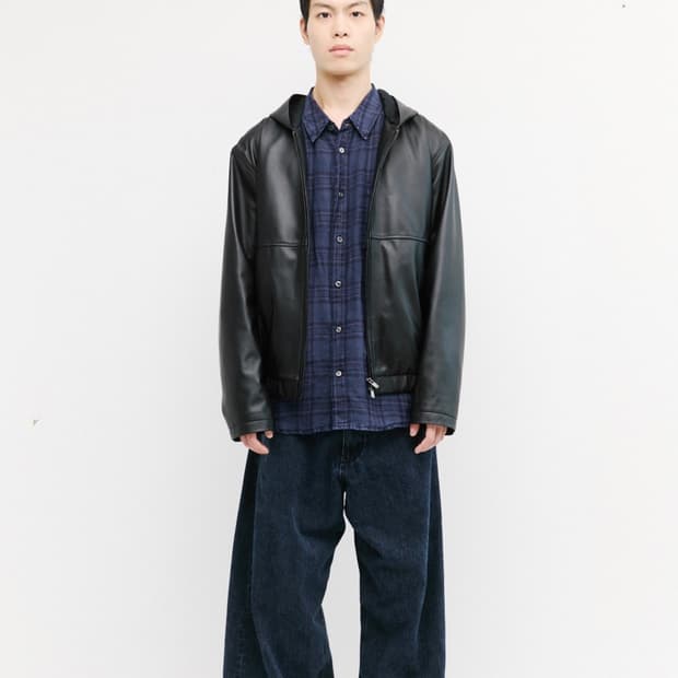 [HATCHINGROOM] Leather Hoodie Lamb Nappa