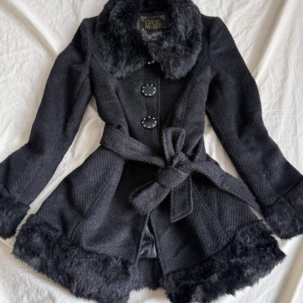 세실맥비 로맨틱고딕 오네갸루 고스로리 펑크 달천 트위드 퍼 트리밍 코트