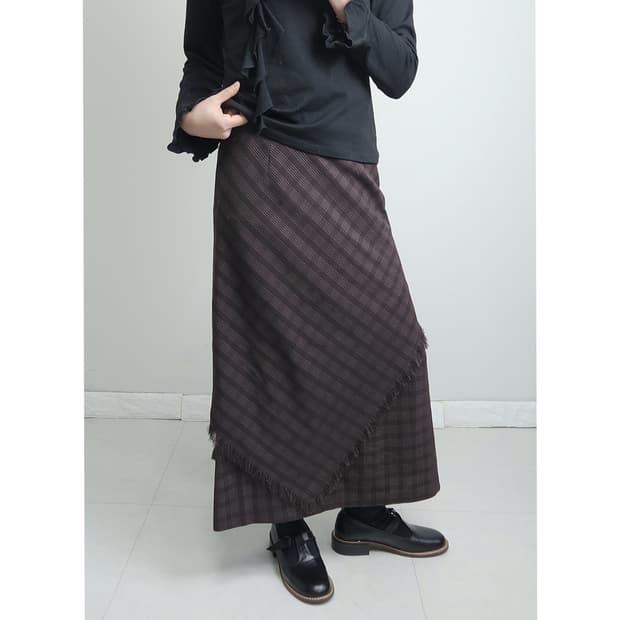 체크 수술 롱 스커트