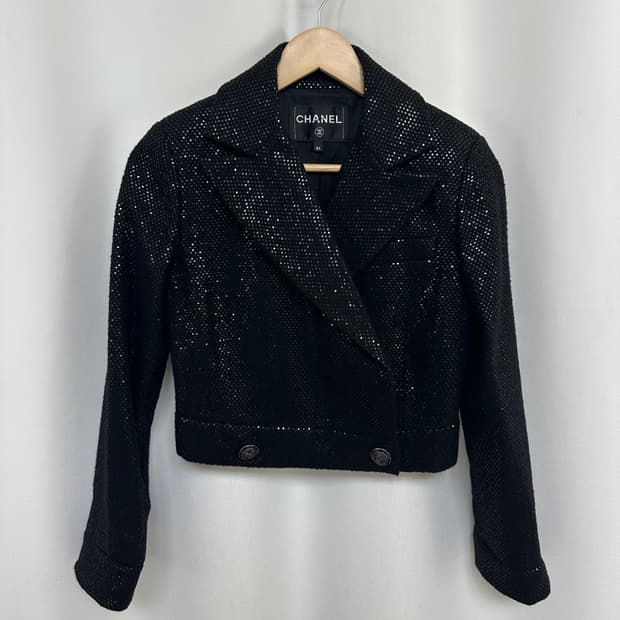  샤넬 여자 정품 모/견 자켓 샤넬버튼 검정 33(34) 44추천