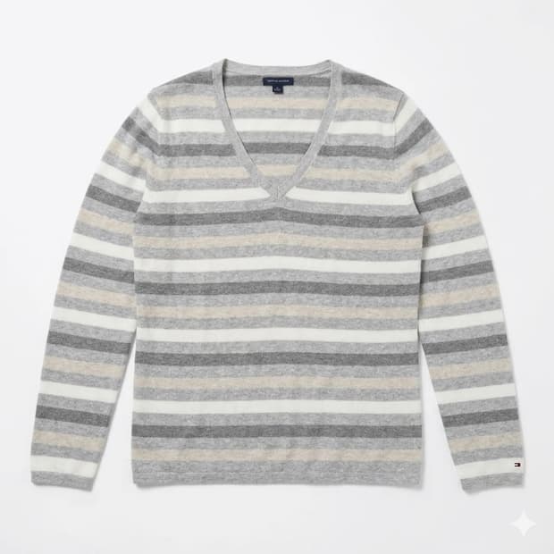 타미힐피거 스트라이프 브이넥 니트