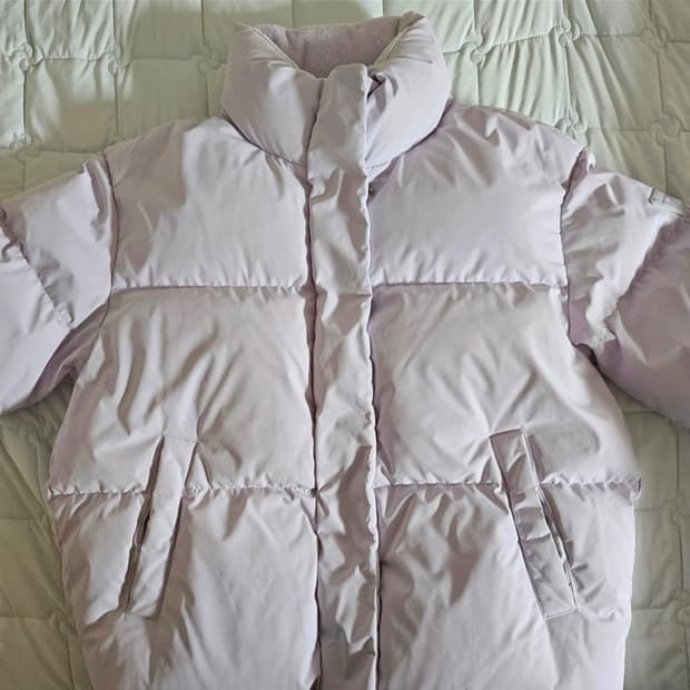 게스 숏푸퍼 숏패딩 연보라 라벤더 바이올렛