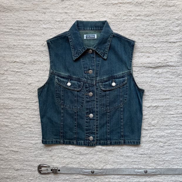 Buckle-washed Denim Vest 0149