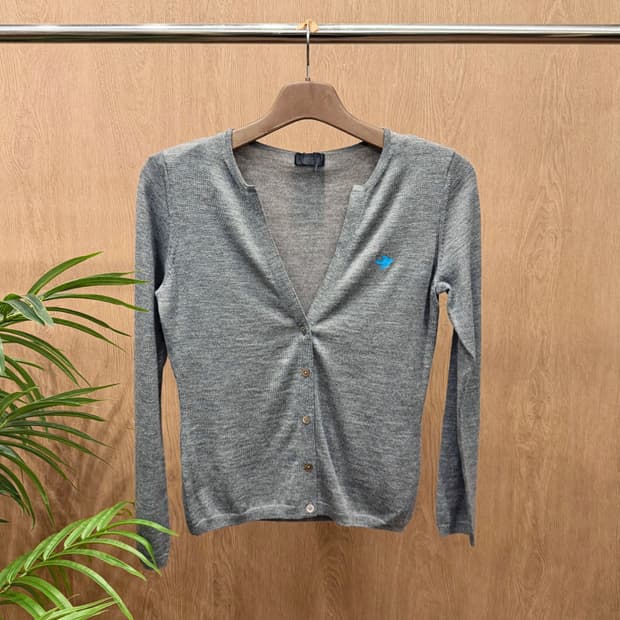 폴스미스 블랙 라벨 울 니트 가디건 블루 버드 로고 자수 디테일 그레이