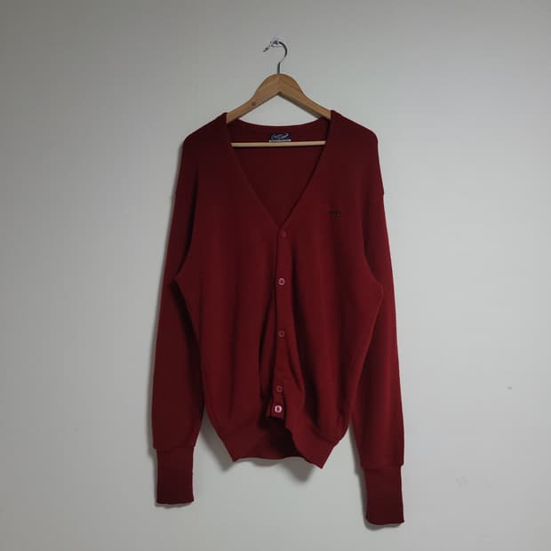 (100) CROCODILE 크로커다일 버건디 가디건 모 100%