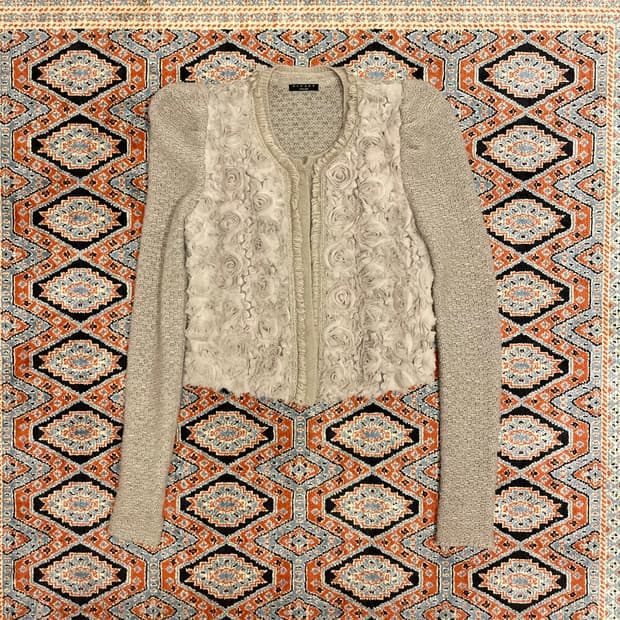 시슬리 베이지 장미 레이스 가디건 여성FREE