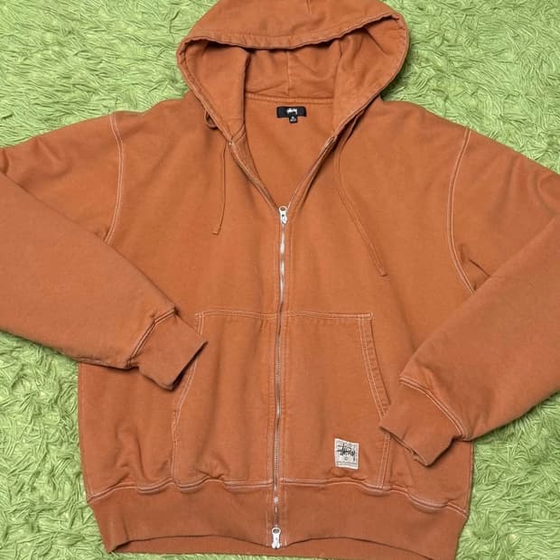 Stussy [XL] 스투시 오렌지브라운 스티치 후드 집업 (투웨이 지퍼