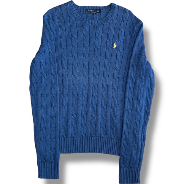 Polo Ralph Lauren 스카이블루 코튼 케이블 라운드넥 니트