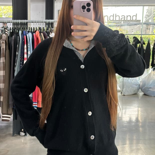꼼데가르송 블랙로고 울 가디건