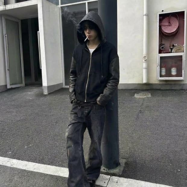 ( 레어) 언더커버 24ss 양가죽 슬리브 나일론 후드 집업