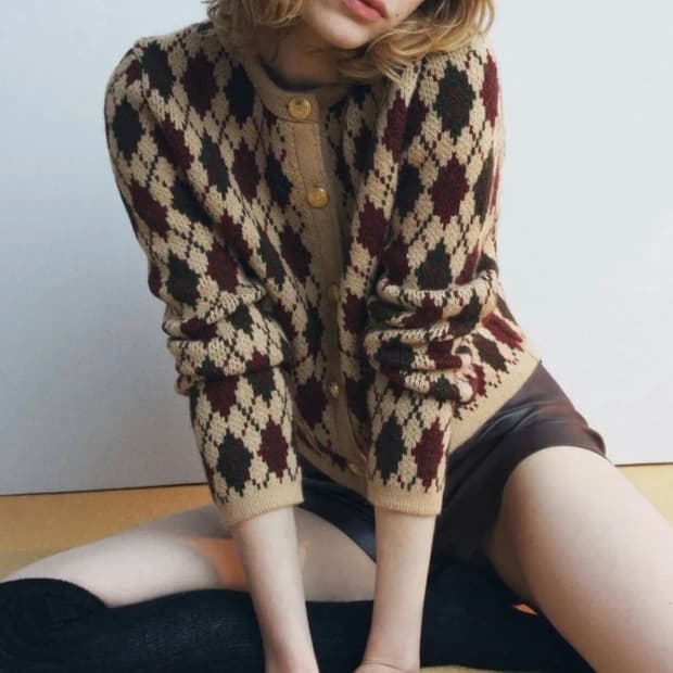 자라 아가일 니트 가디건