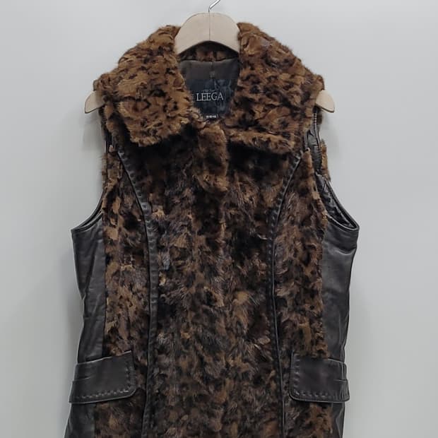 LEEGA 리가 양가죽 레오파드 밍크 베스트 / 여 85 브라운
