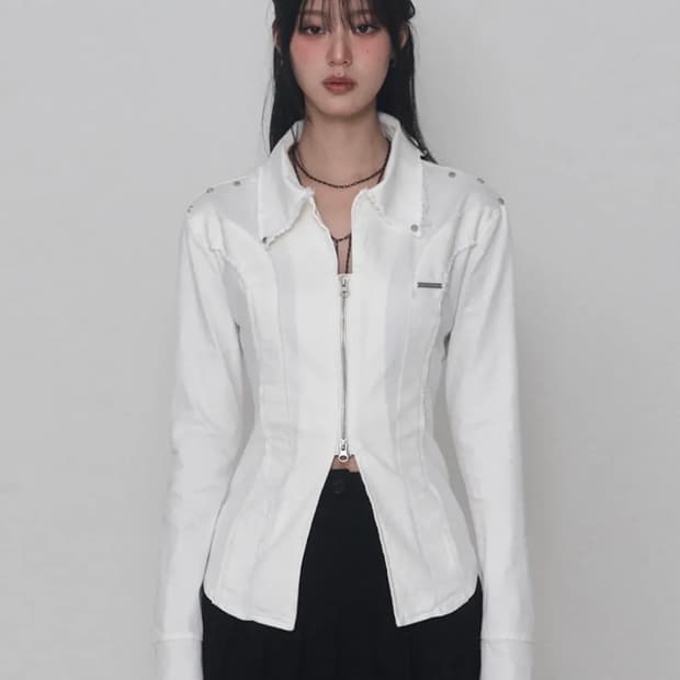 에트오소메 데미지 아일렛 코르셋 자켓 화이트