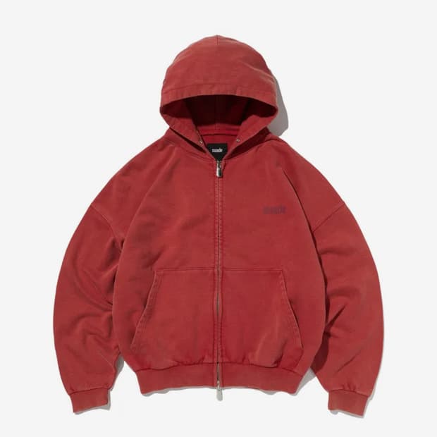 스웨이드 크롭 워시드 후드 집업 레드 빨강