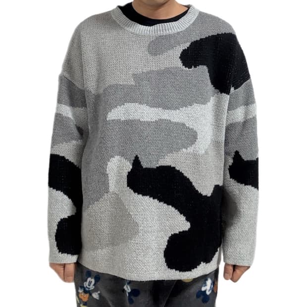 TIDE CARD LOG 블랙앤화이트 오버핏 카모 니트