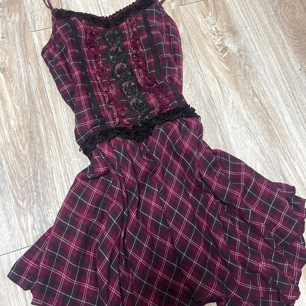 엑시즈팜 타탄체크 언발란스 원피스