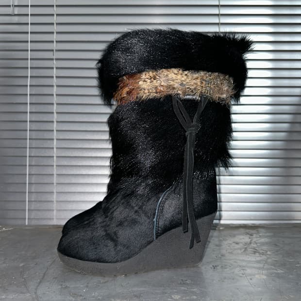 00s 베어파우 리얼 퍼 웨지 부츠