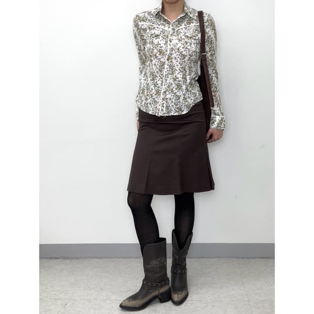 빈티지 브라운 미디 스커트