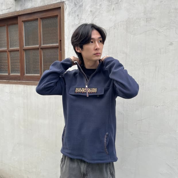 나파피리 90s 하프집업 빅로고 플리스 아노락