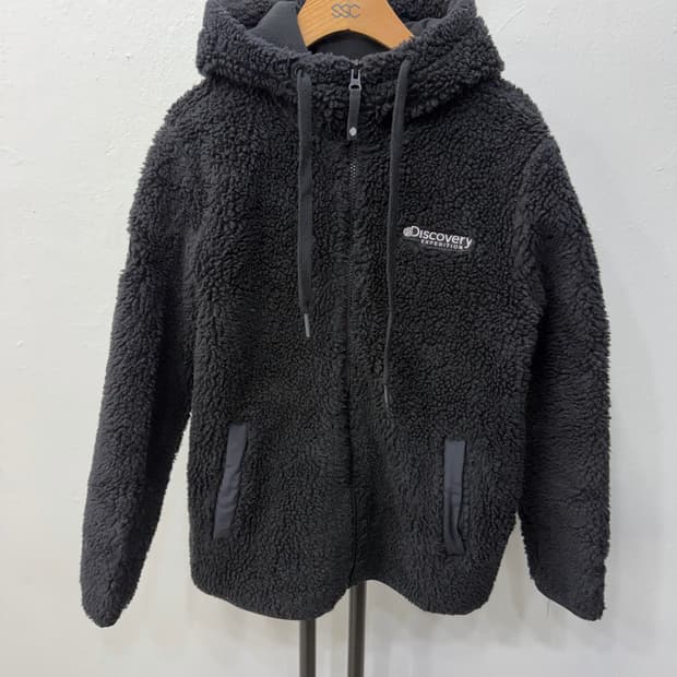 정품) 디스커버리 검정색 뽀글이 후리스 집업 90