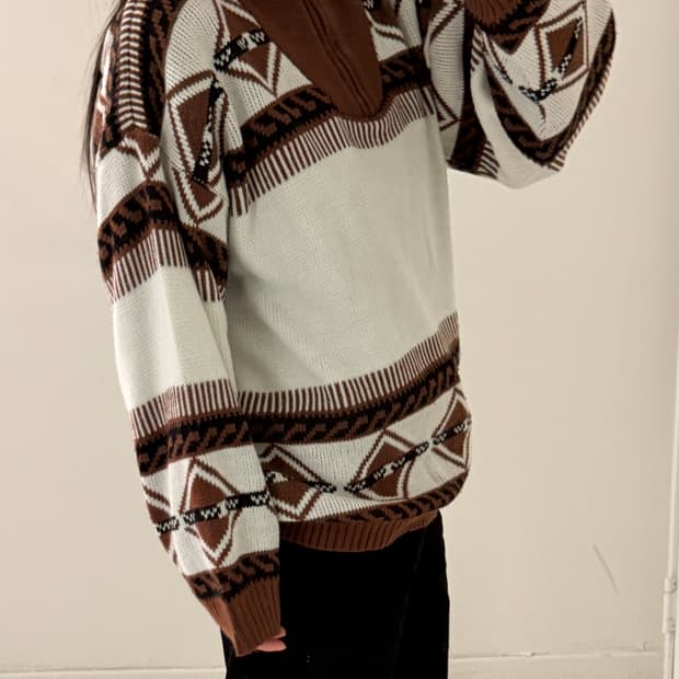 일본빈티지 패턴 하프집업 스웨터