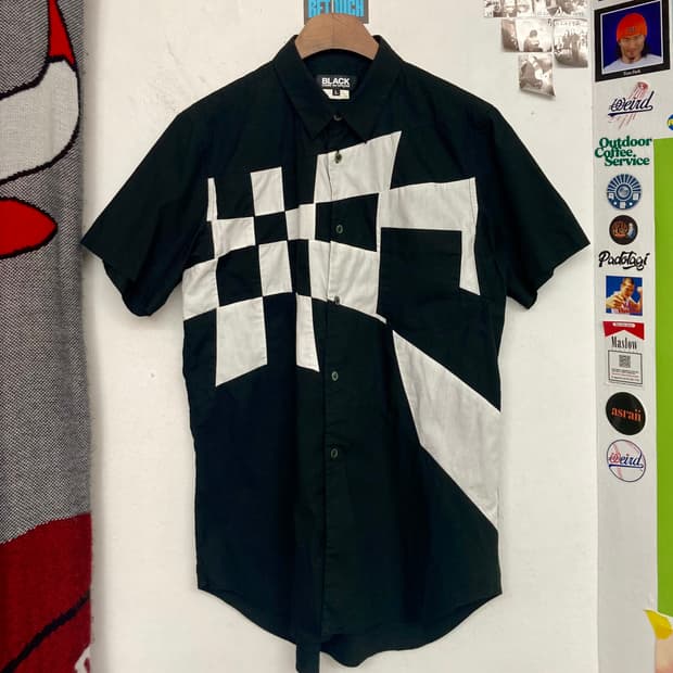 꼼데가르송 블랙 체커보드 반팔 셔츠