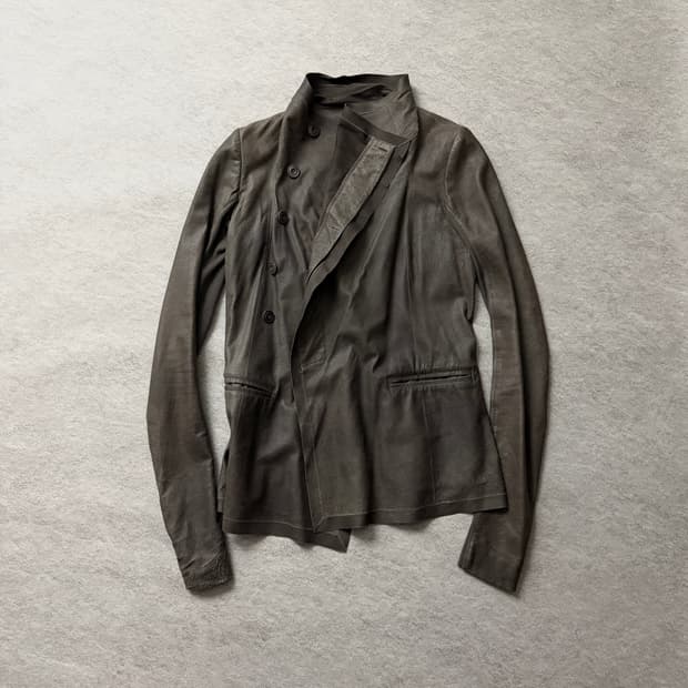 10‘S 릭오웬스 비대칭 램스킨자켓