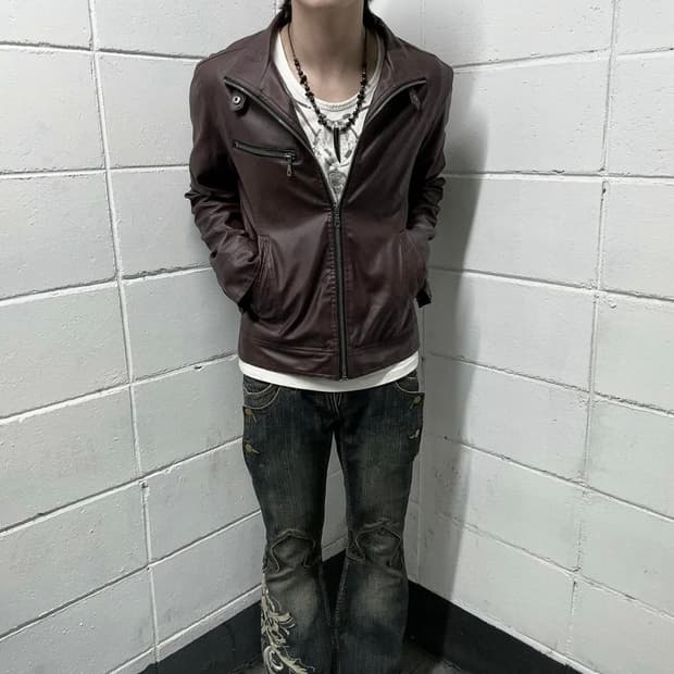 Burgundy rider leather jacket