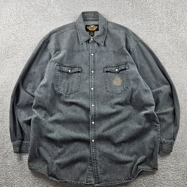 할리데이비슨 포켓 블랙 데님 바이커 셔츠 ( 2XL ) / 9374