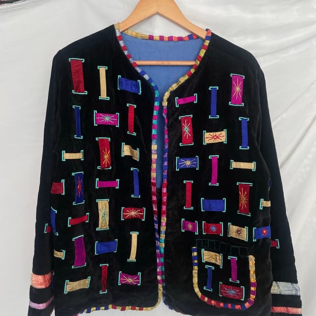 빈티지 패치워크 벨벳 자켓 블랙 
