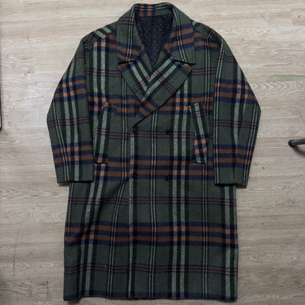 어텐션 누빔안감 체크 코트 울코트