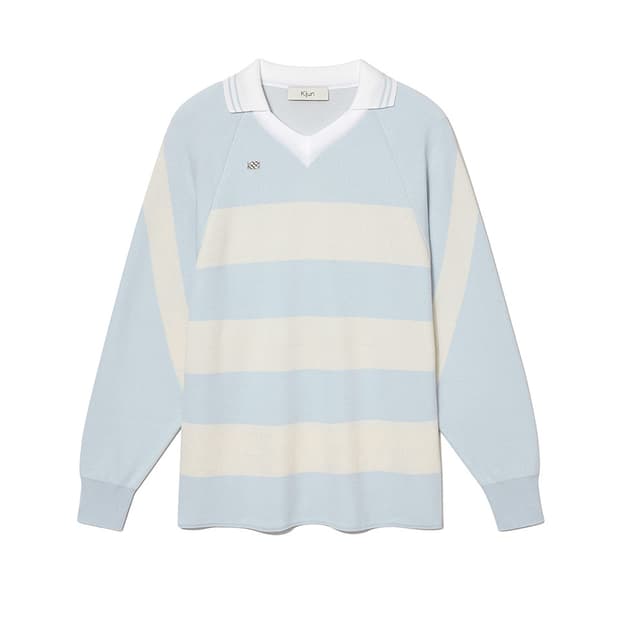 기준 스트라이프 니트 럭비 탑 SKY BLUE CREAM
