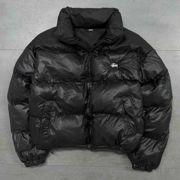 스투시 블랙 자수 집업 패딩 (투웨이, 밑단 스트링)