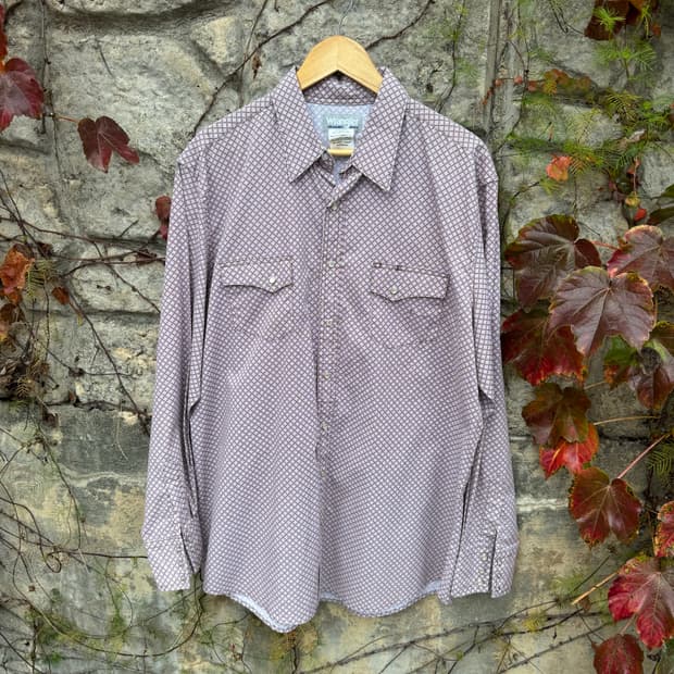 빈티지 랭글러 문양 패턴 웨스턴 셔츠 브라운 xl