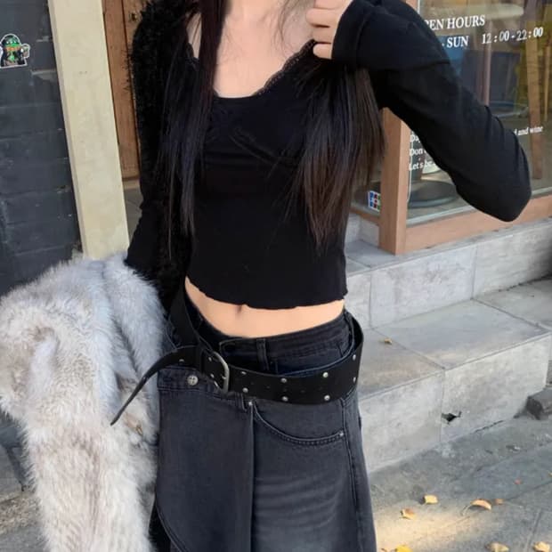 하몽마켓 layered maxi wrap denim skirt