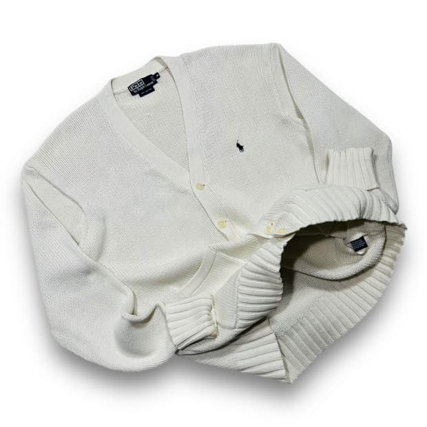 폴로 랄프로렌 90s 딥 화이트 미니멀 코튼 가디건