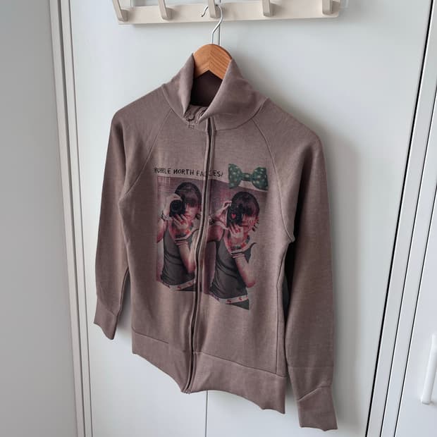 Vintage 레터링 패턴 면 져지 집업