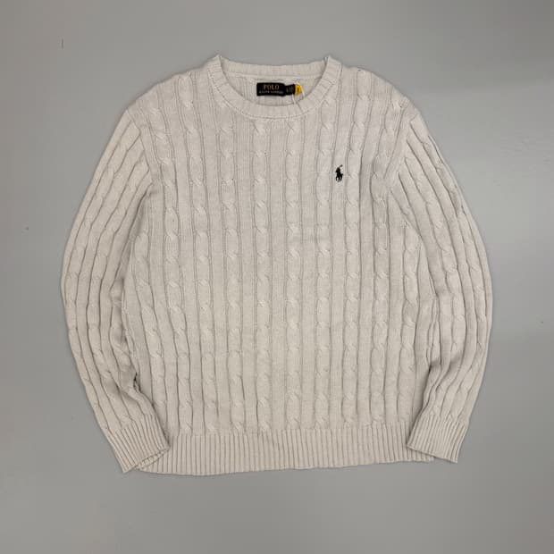 폴로 랄프로렌 오버핏 신형 QR라벨 그레이 코튼 케이블 니트