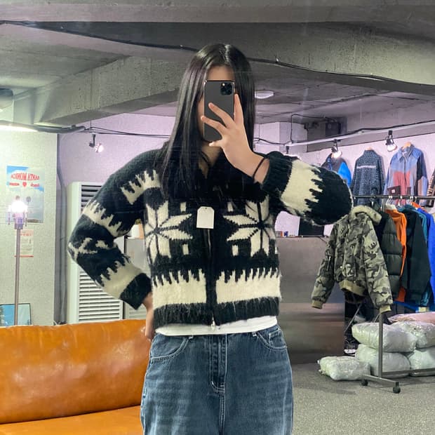 Vtg 울 패턴 니트 집업 B2833