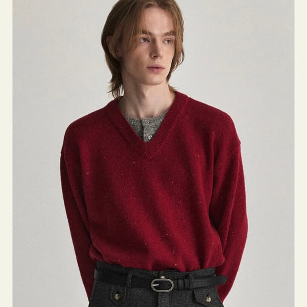 웨이비니스 25fw 헨리넥 버건디 니트 3 사이즈