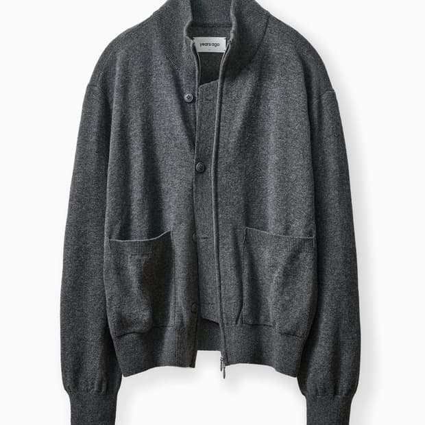 이얼즈어고 메리노울 플라켓 니트 집업 멜란지 그레이