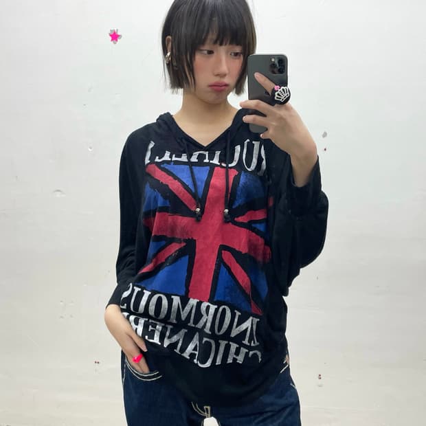 American flag rough black hoodie 