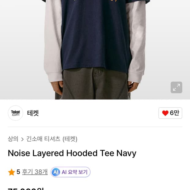 테켓 Noise Layered Hooded Tee Navy
