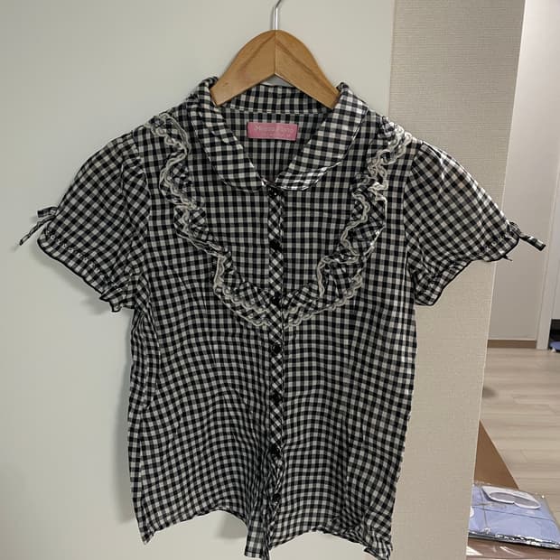 빈티지 체크 프릴 블라우스