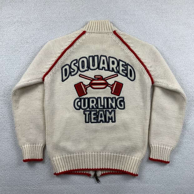 이태리제 디스퀘어드2 컬링팀 빅로고 헤비울 니트집업