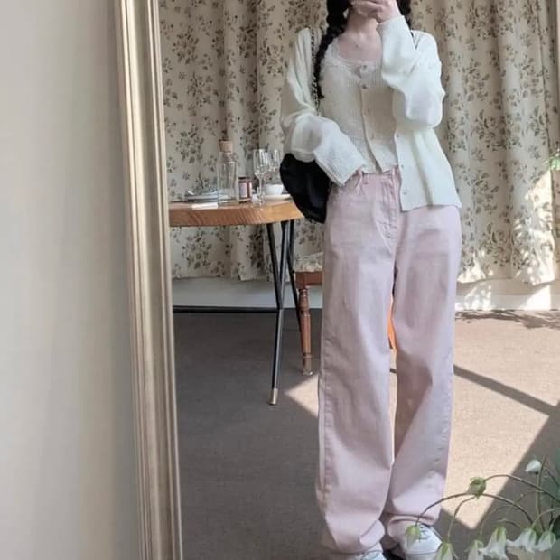미니포에 크림핑크 오버핏 팬츠 xs