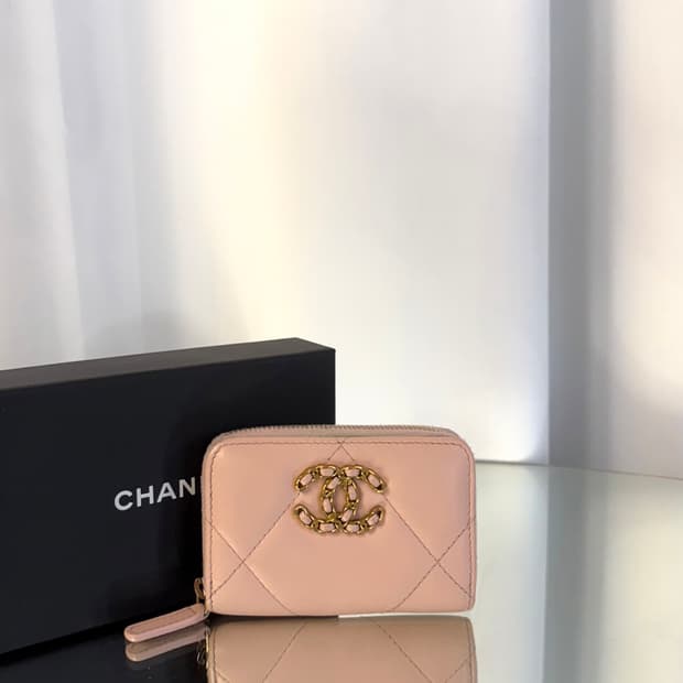 샤넬 AP0949 19 지퍼 코인 지갑 램스킨 핑크 금장